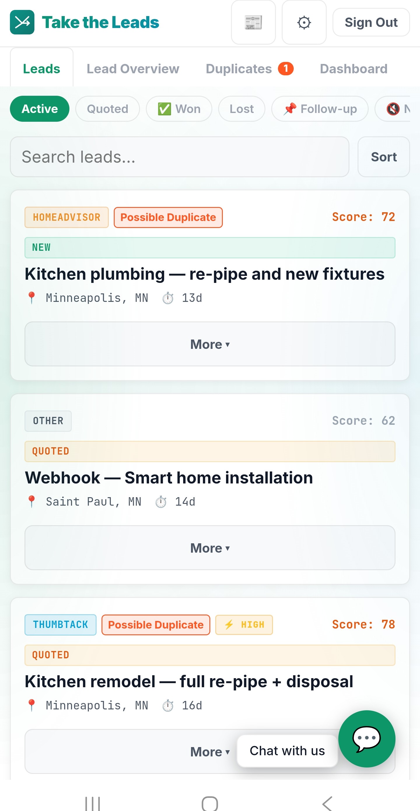 Lead management on mobile