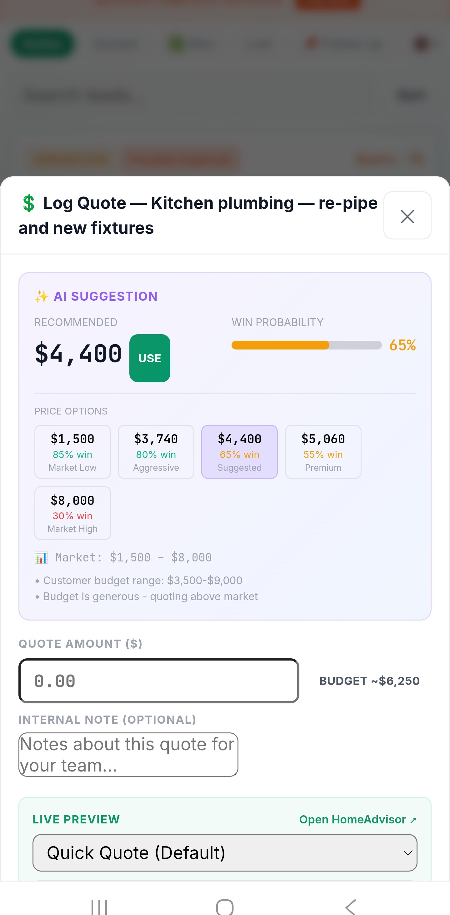 AI quoting on mobile