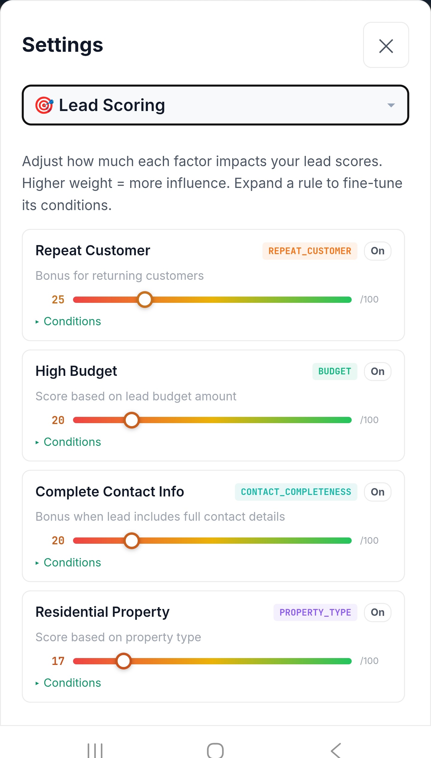 Lead scoring on mobile